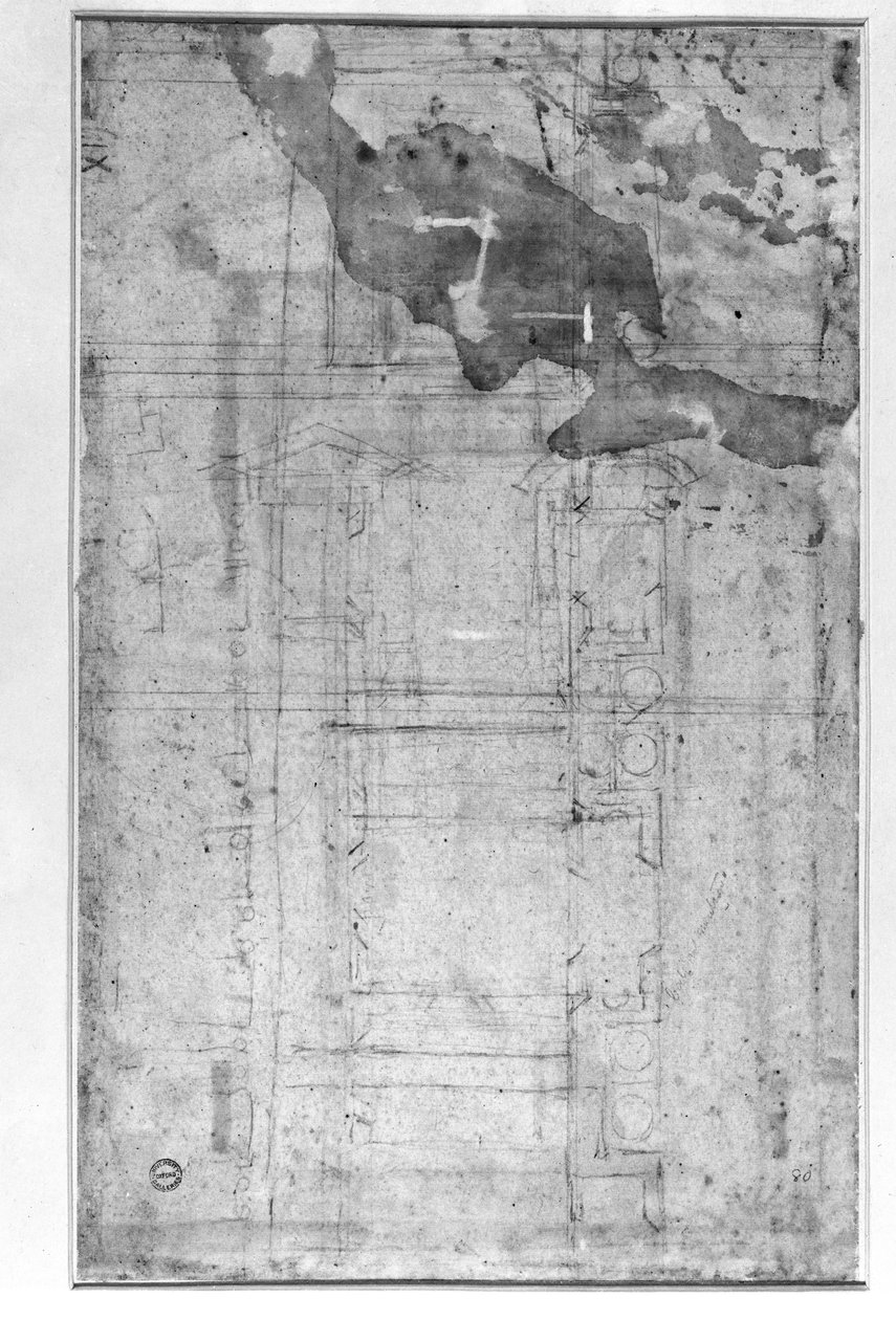 Építészeti tanulmányok, 1538-50 körül (kréta, papír) alkotó: Michelangelo Buonarroti