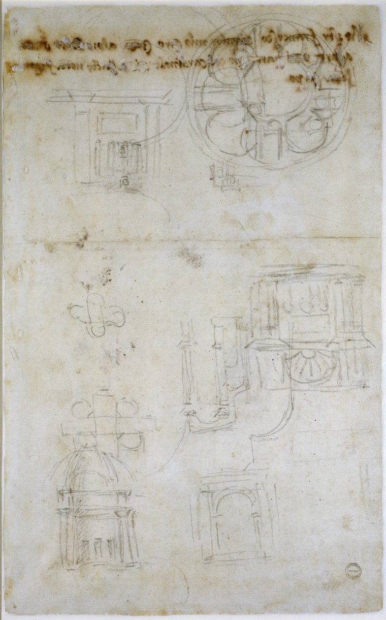 Architectural Studies, 1560 körül (fekete kréta papíron) alkotó: Michelangelo Buonarroti