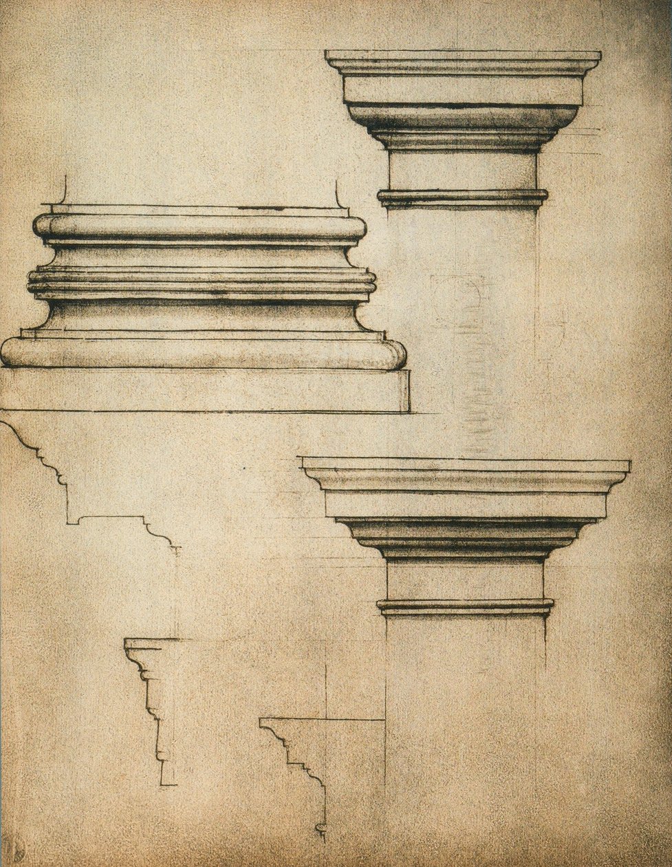 Oszlop alapja és tőkéje; Michelangelo rajza. Casa Buonarroti, Firenze alkotó: Michelangelo Buonarroti