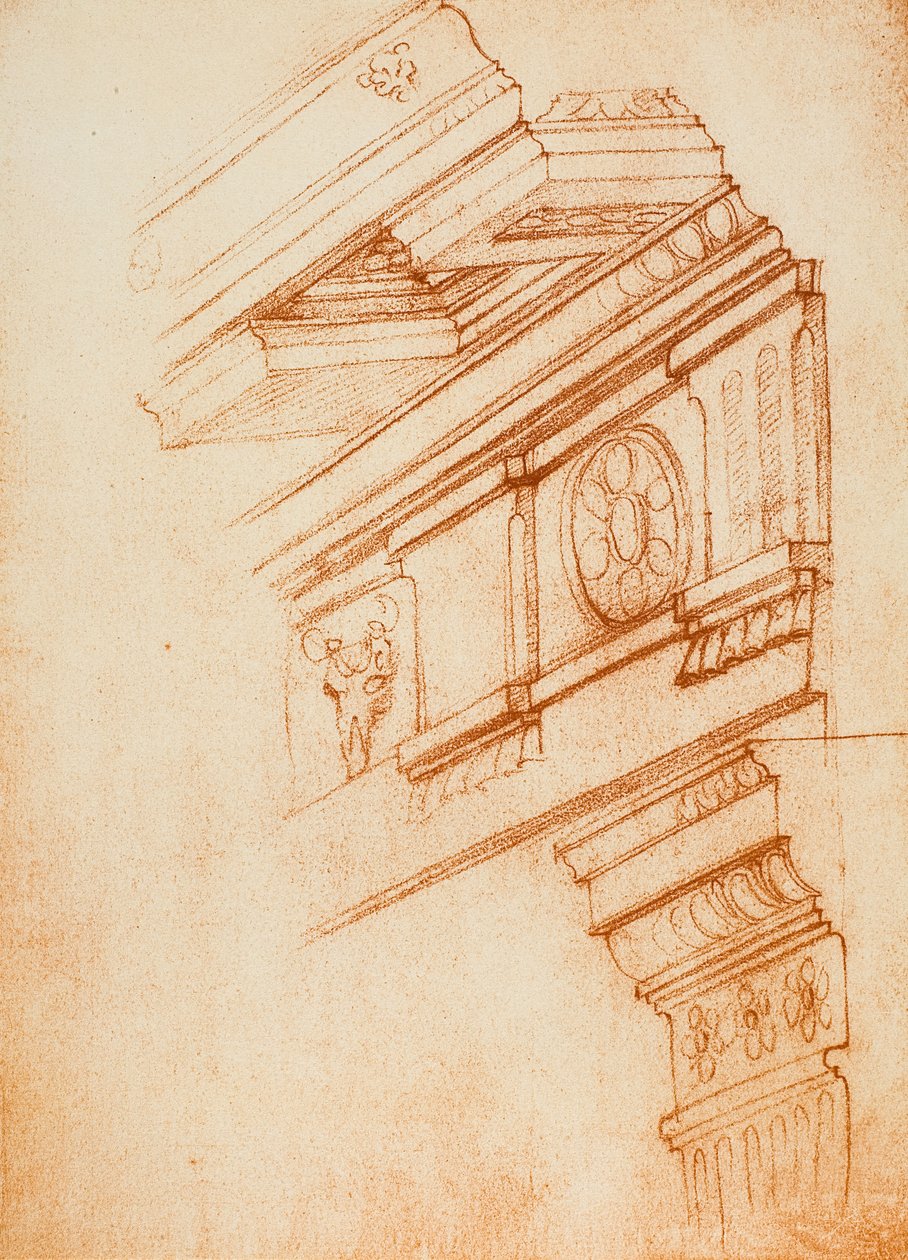 Párkányok, oromzatok és tőkék; Michelangelo rajza. Casa Buonarroti, Firenze alkotó: Michelangelo Buonarroti
