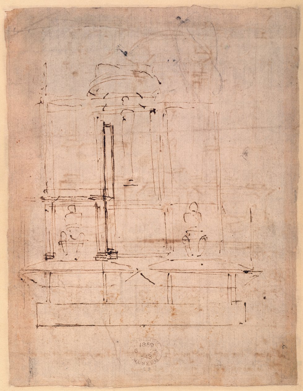 Julius pápa (1453-1513) sírjának terve (barna tinta papíron) (fordítva) alkotó: Michelangelo Buonarroti