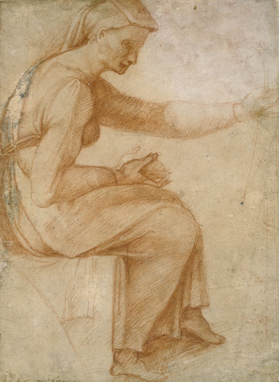 Részlet a Sixtus-i mennyezetről (piros kréta halvány súrolópapíron) alkotó: Michelangelo Buonarroti
