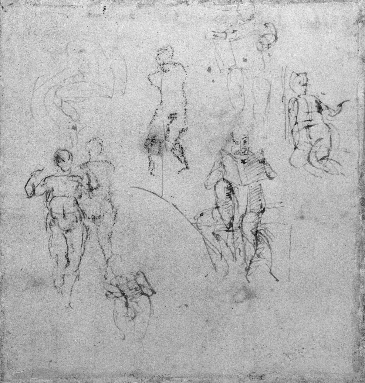 Ábratanulmányok a Sixtus-kápolna mennyezetének lunetteihez, 1511 körül (toll és fekete kréta papíron) alkotó: Michelangelo Buonarroti