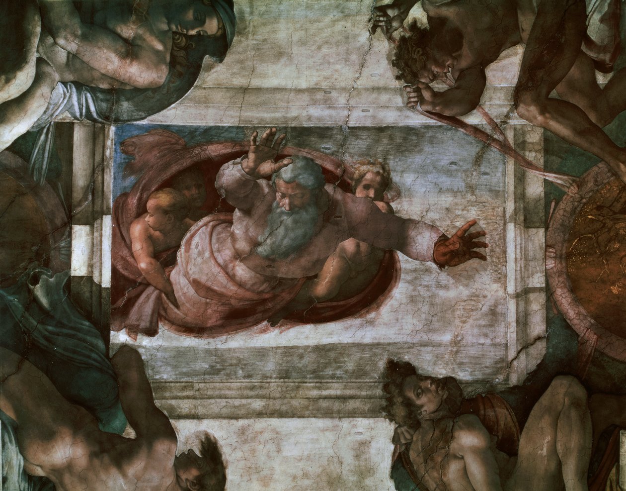 Isten elválasztja a vizeket, részlet a Sixtus-kápolna mennyezetéről, 1508-12 alkotó: Michelangelo Buonarroti