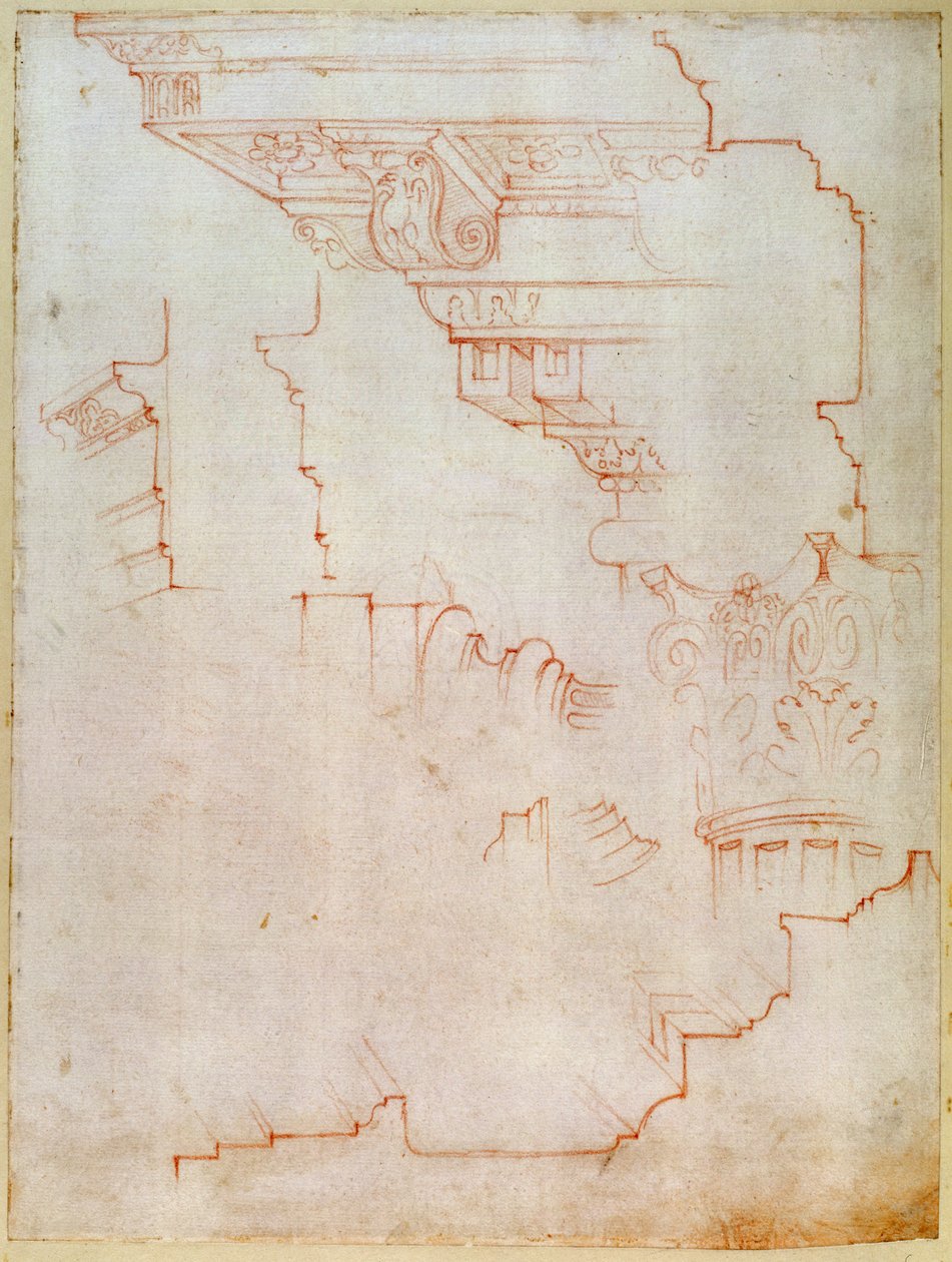 Inv. 1859 6-25-5602. R. (W.19) Építészeti részletek rajza (vörös kréta) alkotó: Michelangelo Buonarroti