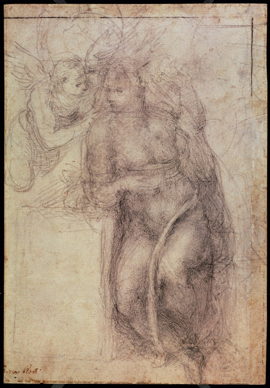 Inv.1895-9-15-516.recto (w.72) Tanulmány az Annunciációhoz (fekete kréta, papír), 1547 alkotó: Michelangelo Buonarroti