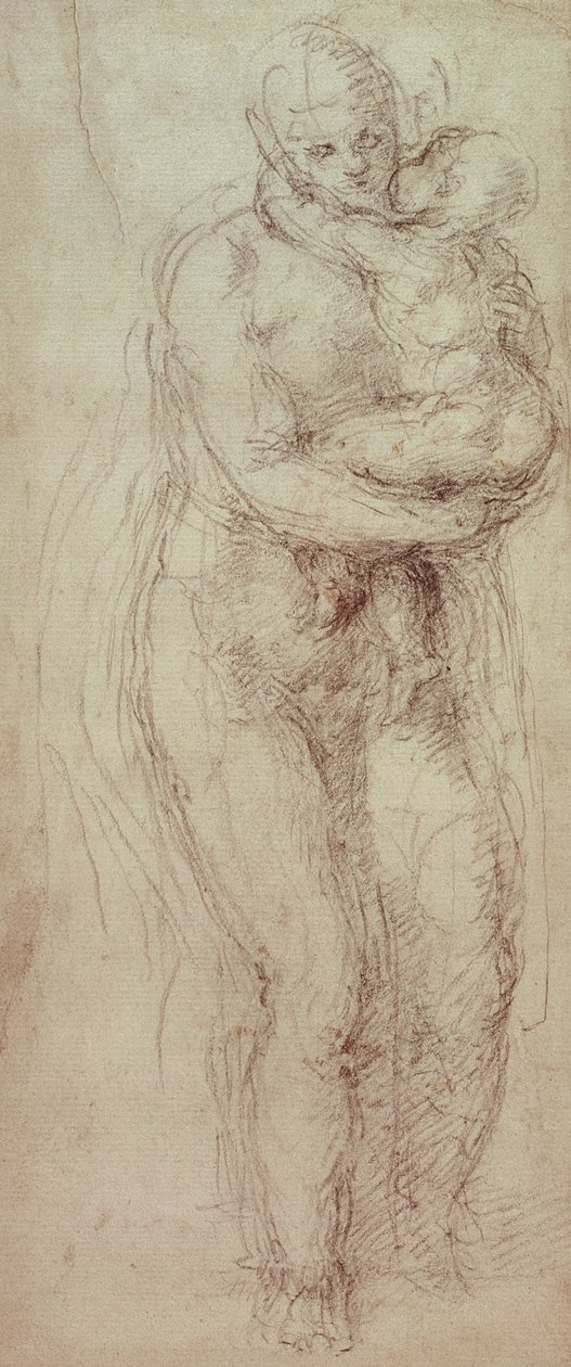 Madonna és gyermek (fekete kréta papíron) alkotó: Michelangelo Buonarroti