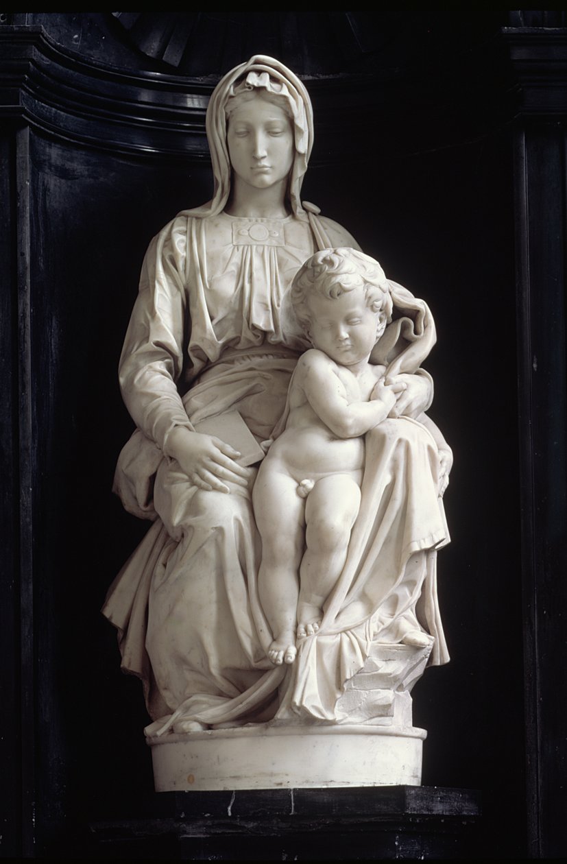 Madonna és gyermek, 1505-ben Jan van Moescroen rendelte, 1514-ben vagy 1517-ben adták a templomnak (márvány) alkotó: Michelangelo Buonarroti