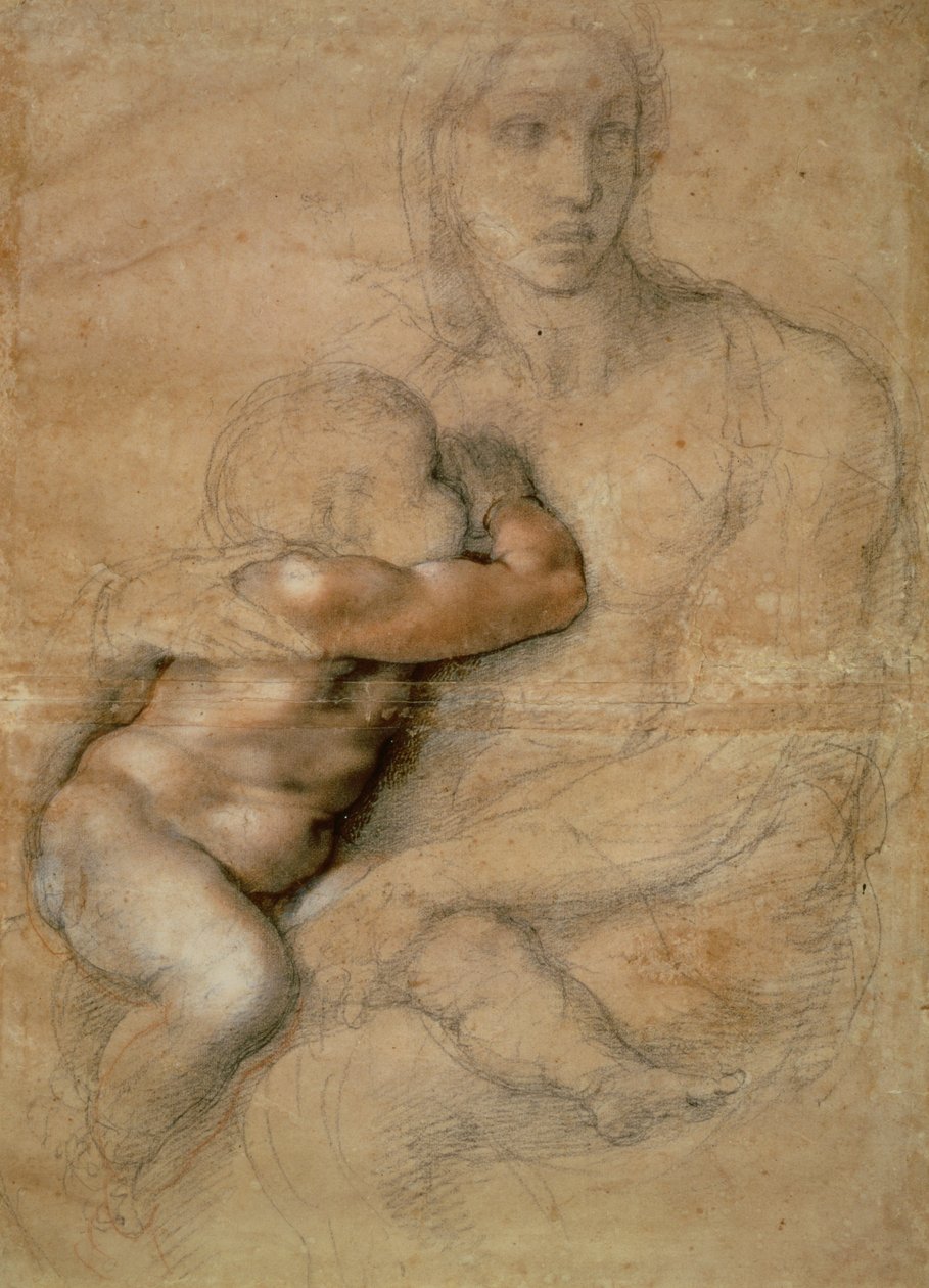 Madonna és gyermek, 1525 körül (ceruza és piros kréta papíron) alkotó: Michelangelo Buonarroti
