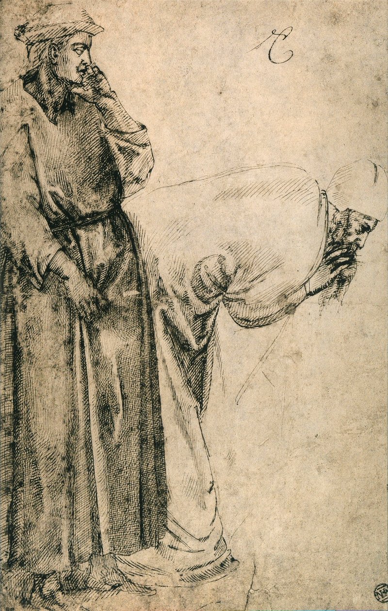 Férfialak (Giotto másolata); Michelangelo rajza. Louvre, Párizs alkotó: Michelangelo Buonarroti