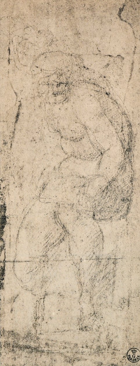 Férfi akt, Michelangelo tanulmánya. Rajzok és nyomatok kabinetje, Uffizi Galéria, Firenze alkotó: Michelangelo Buonarroti