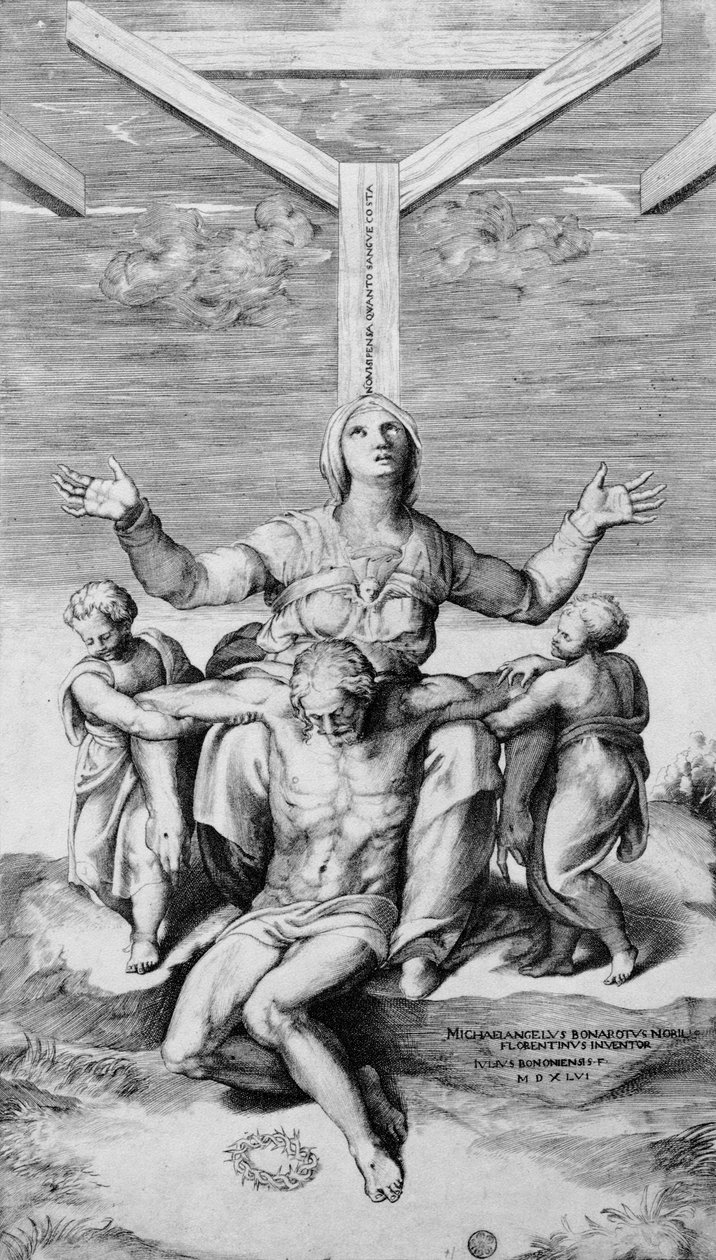 Pieta, metszet: Giulio Bonasone, 1556 alkotó: Michelangelo Buonarroti