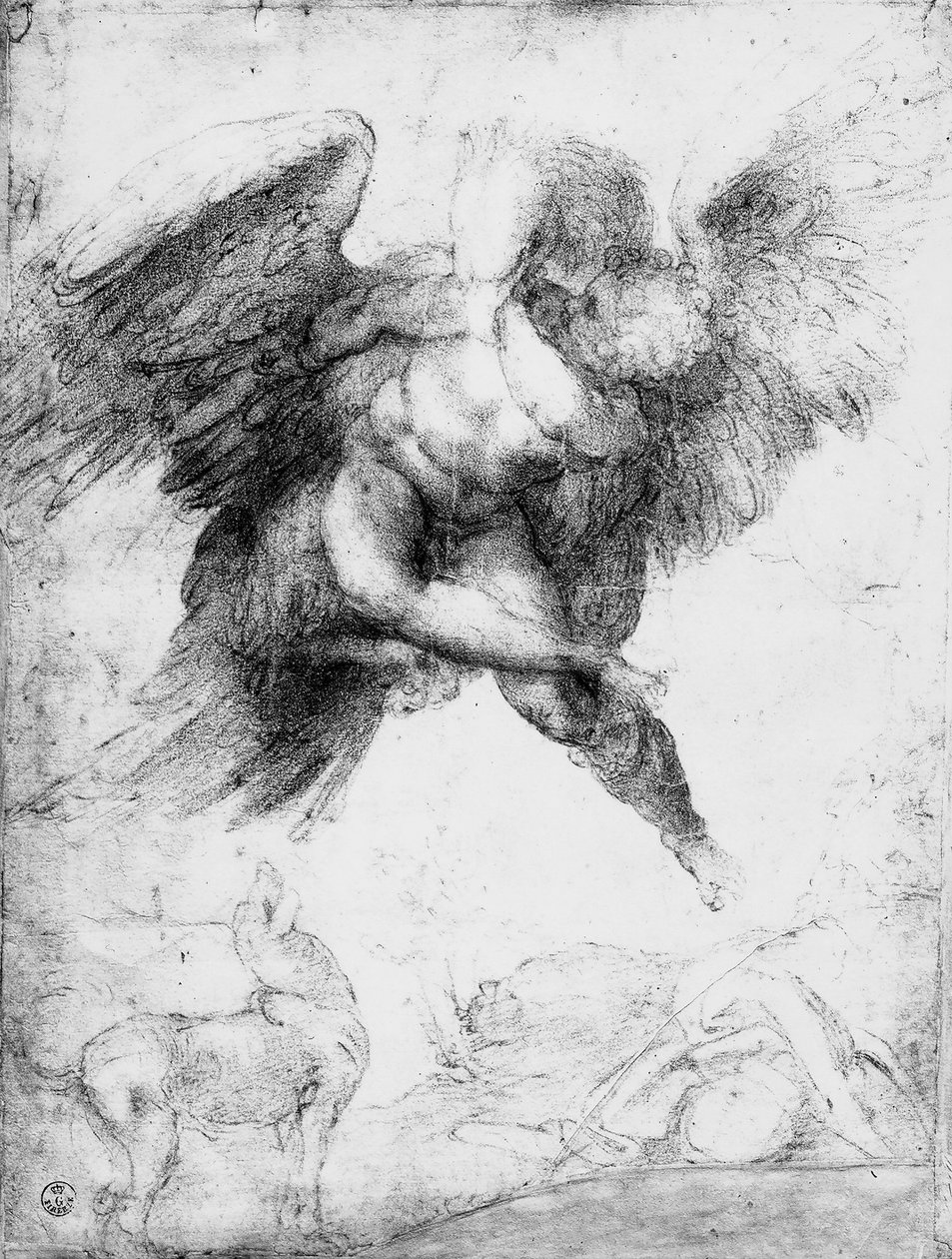 Ganymedes megerőszakolása (piros kréta papíron) alkotó: Michelangelo Buonarroti