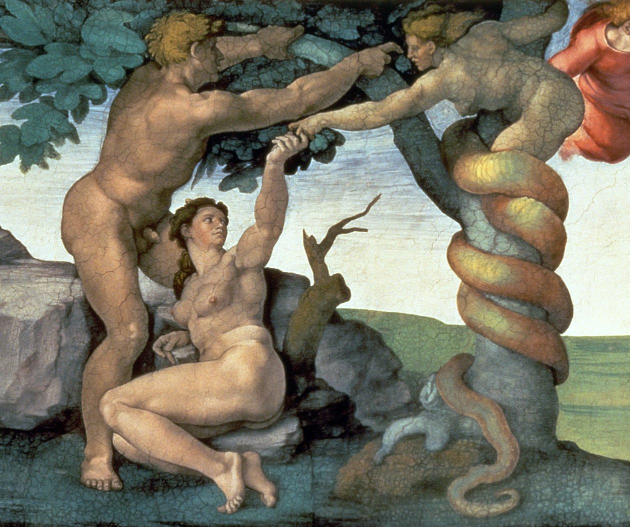 Sixtus-kápolna mennyezete (1508-12): Az ember bukása, 1510 (restaurálás után) (167699. részlet) alkotó: Michelangelo Buonarroti