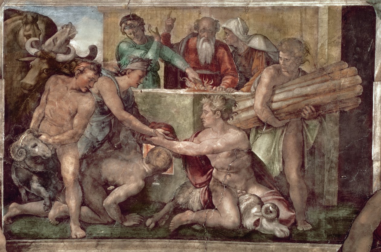 Sixtus-kápolna mennyezete (1508-12): Noé áldozata (restaurálás előtt) (lásd még: 57568 és 167695) alkotó: Michelangelo Buonarroti