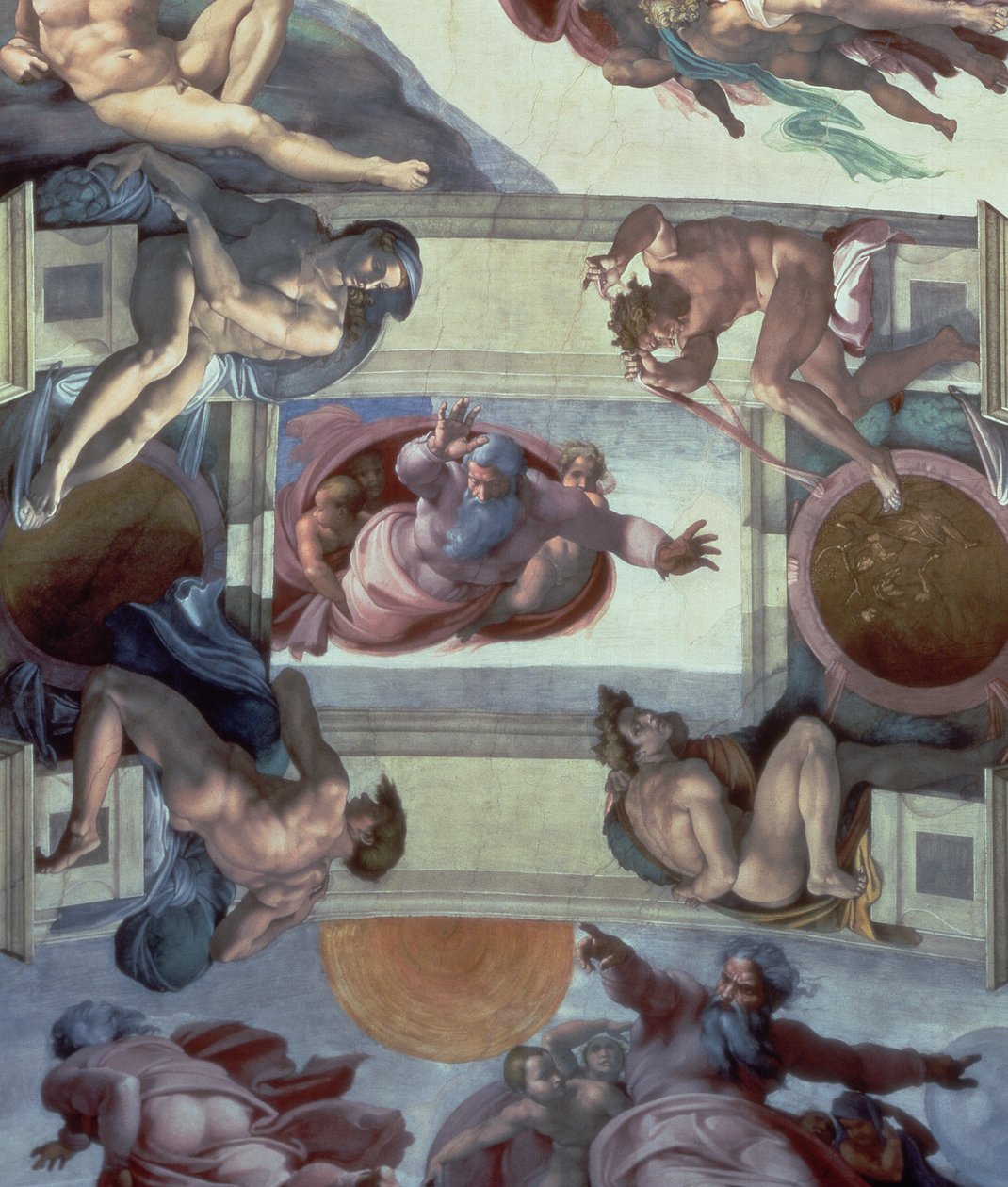 Sixtus-kápolna mennyezete (1508-12): A vizek elválasztása a Földtől, 1511-12 (helyreállítás után) alkotó: Michelangelo Buonarroti