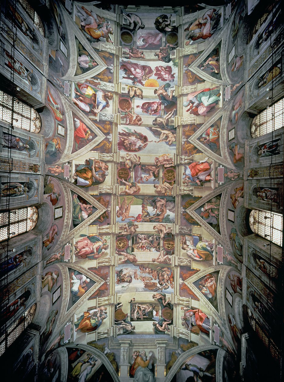Sixtus-kápolna mennyezete, 1508-12 (restaurálás után) alkotó: Michelangelo Buonarroti