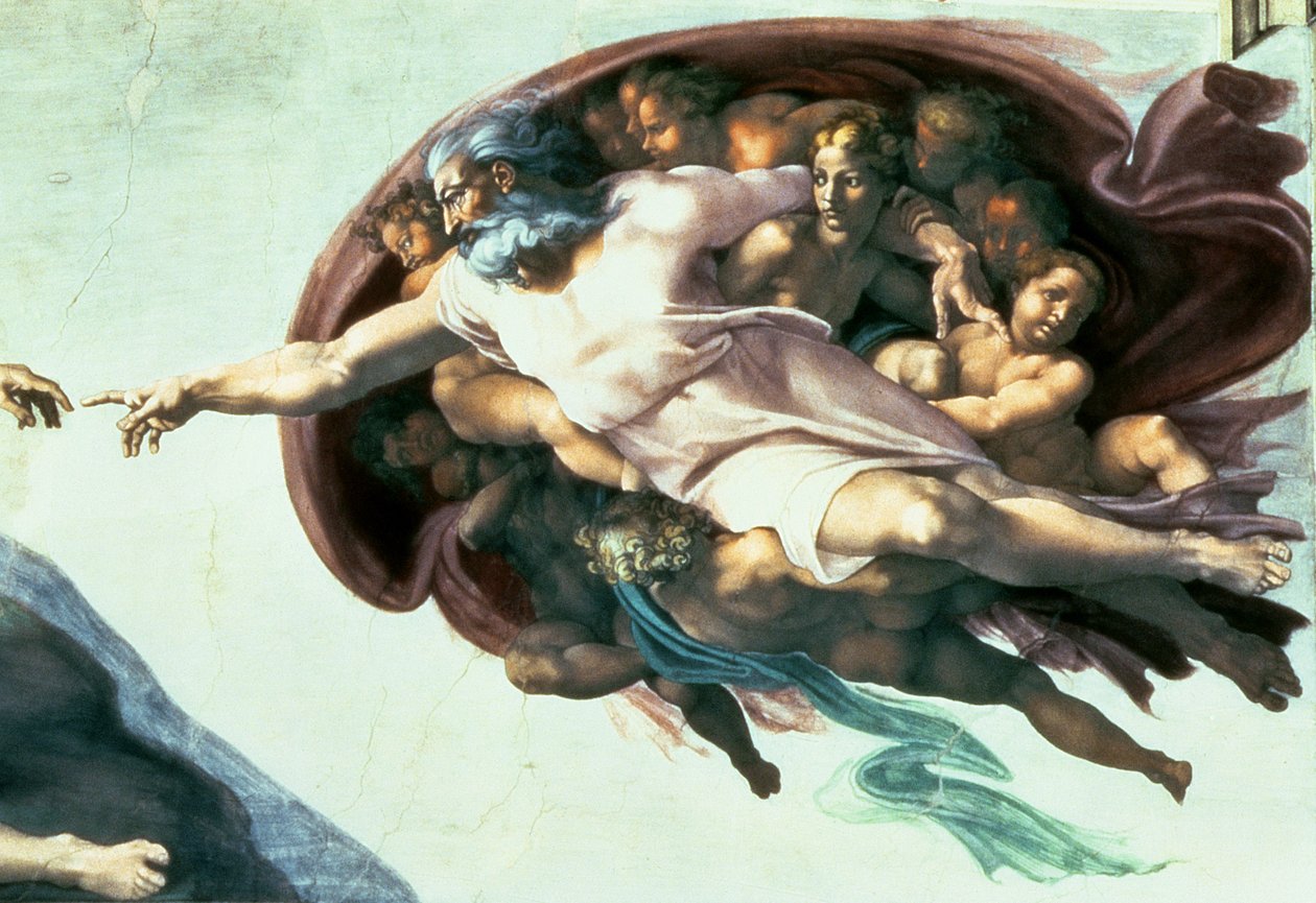 Sixtus-kápolna mennyezete: Ádám teremtése, 1510 (restaurálás után) (77430 részlete) alkotó: Michelangelo Buonarroti