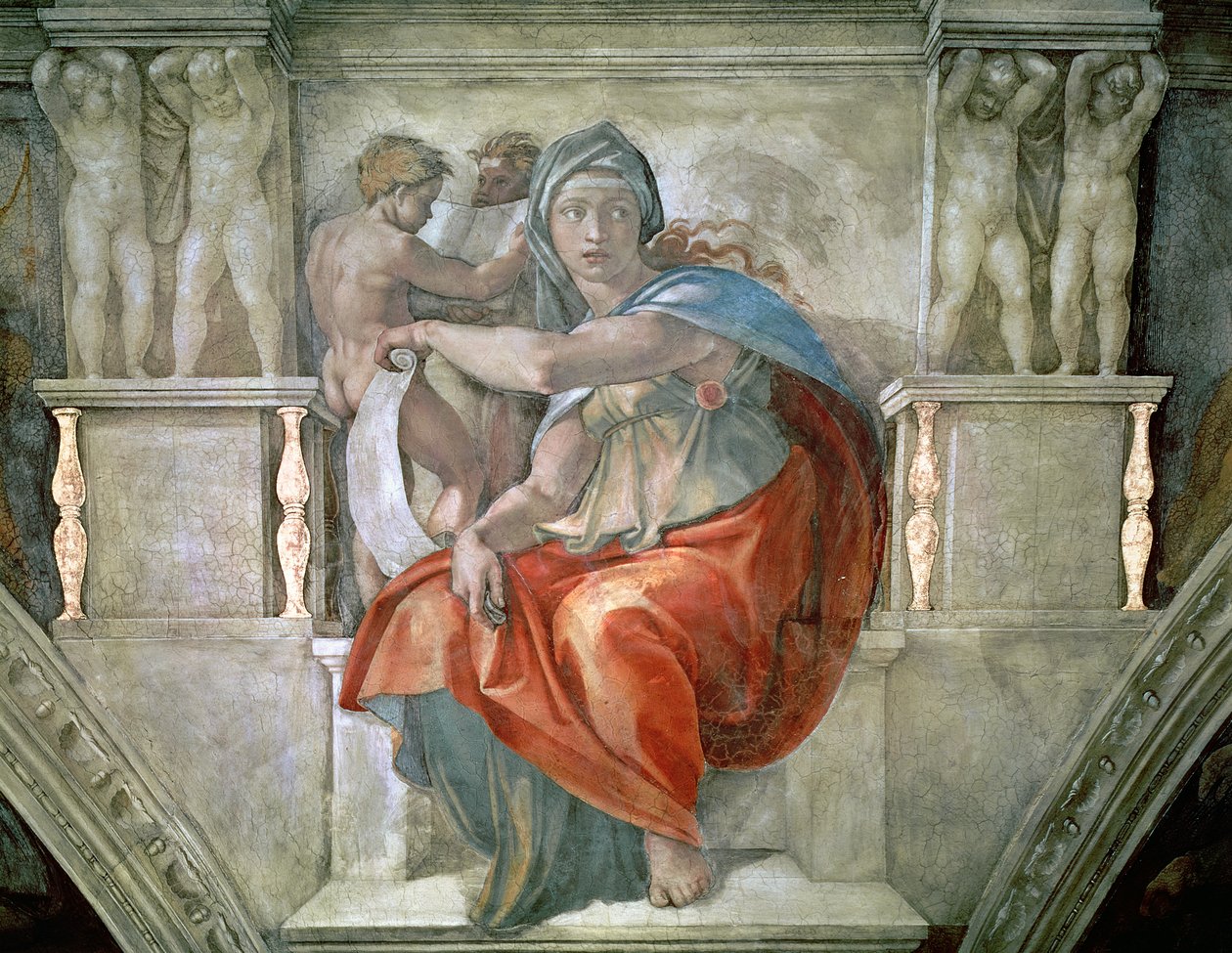 Sixtus-kápolna mennyezete: Delphoi Szibilla alkotó: Michelangelo Buonarroti