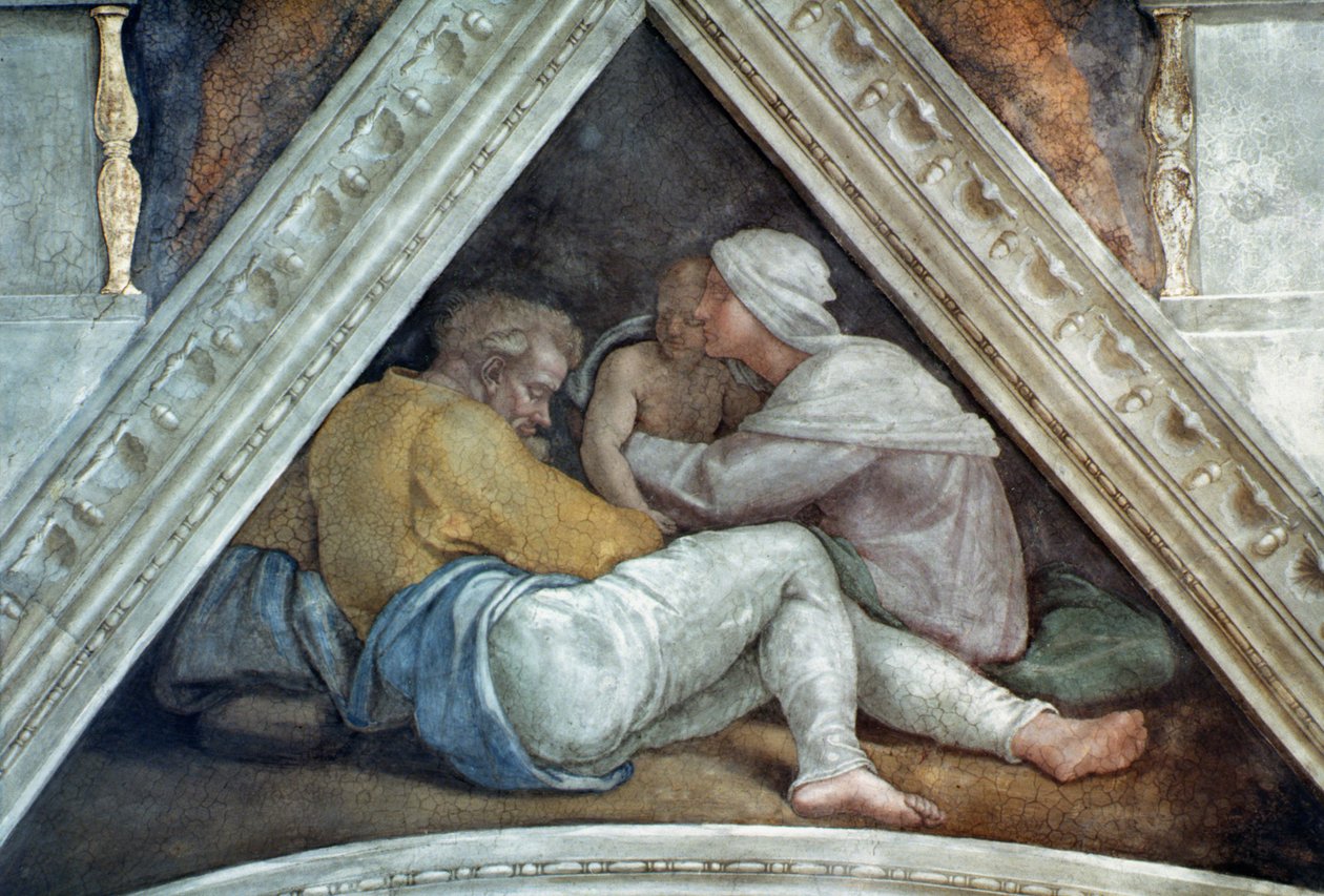 A Sixtus-kápolna mennyezete: Krisztus ősei (restauráció előtt) alkotó: Michelangelo Buonarroti