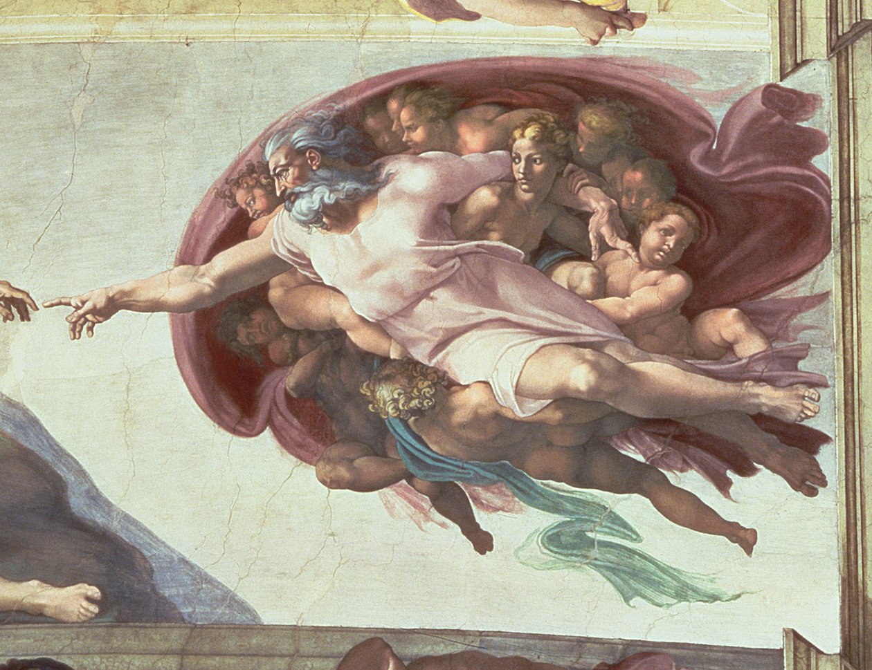 A Sixtus-kápolna mennyezete: Ádám teremtése, az Atyaisten részlete, 1508-12 (helyreállítás után) alkotó: Michelangelo Buonarroti