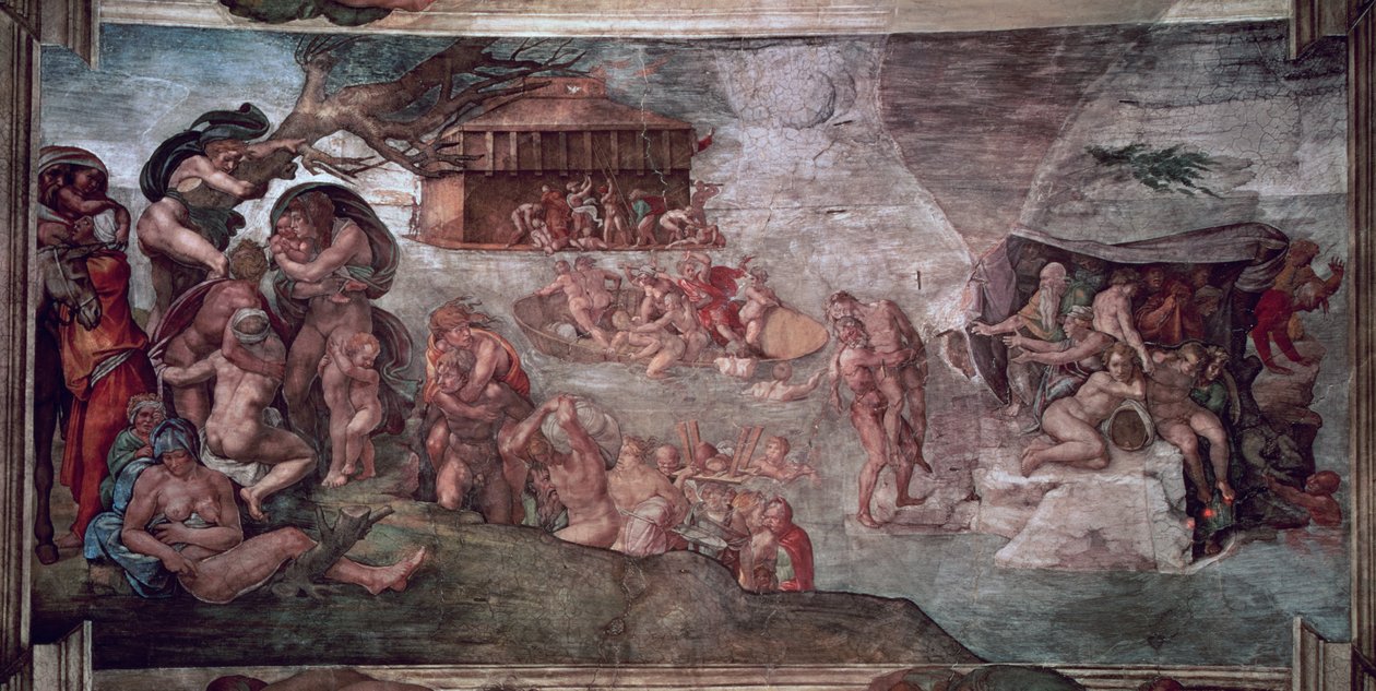 A Sixtus-kápolna mennyezete: Az özönvíz, 1508-12 (restaurálás előtt) alkotó: Michelangelo Buonarroti