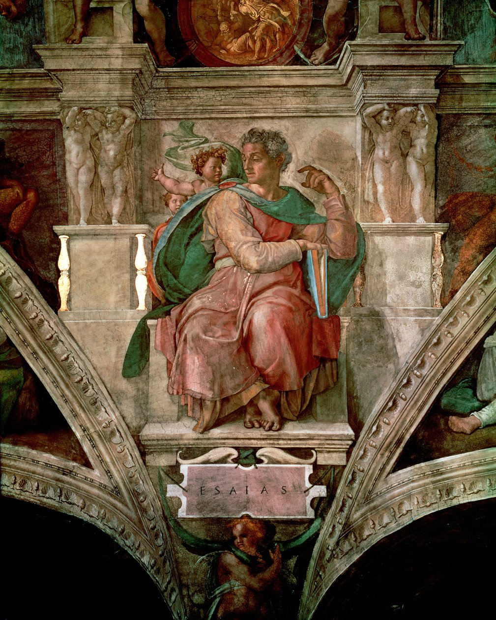 A Sixtus-kápolna mennyezete: Ésaiás próféta (restaurálás előtt) alkotó: Michelangelo Buonarroti