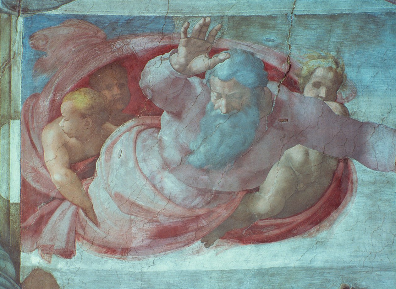 Sixtus-kápolna: Isten elválasztja a vizet és a földet (restauráció előtt) (részlet) alkotó: Michelangelo Buonarroti