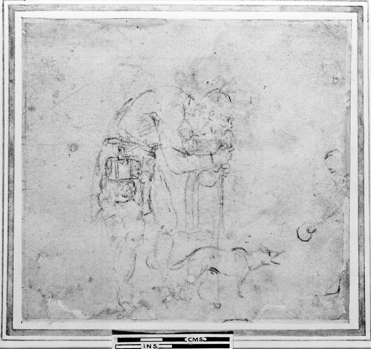 Vázlat egy figurával és egy kutyával (szén, papír) alkotó: Michelangelo Buonarroti