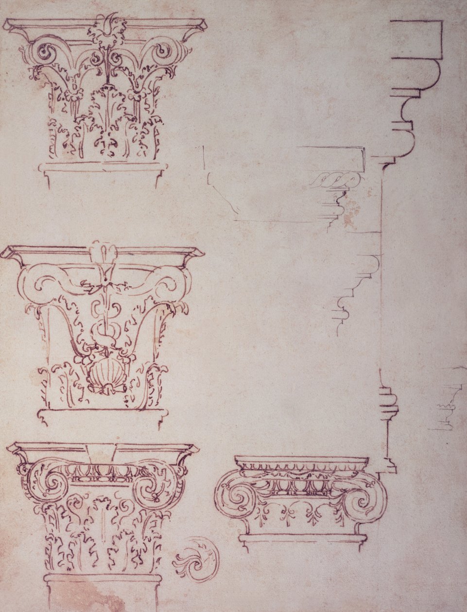 Tanulmányok egy fővárosért (barna tinta) alkotó: Michelangelo Buonarroti