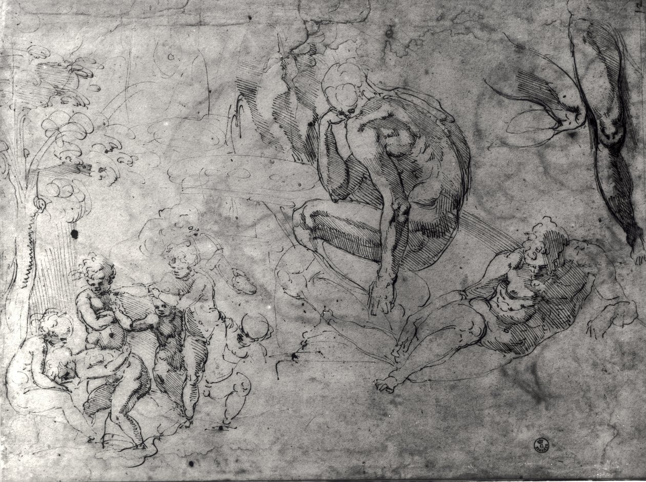 Tanulmányok figurákhoz alkotó: Michelangelo Buonarroti