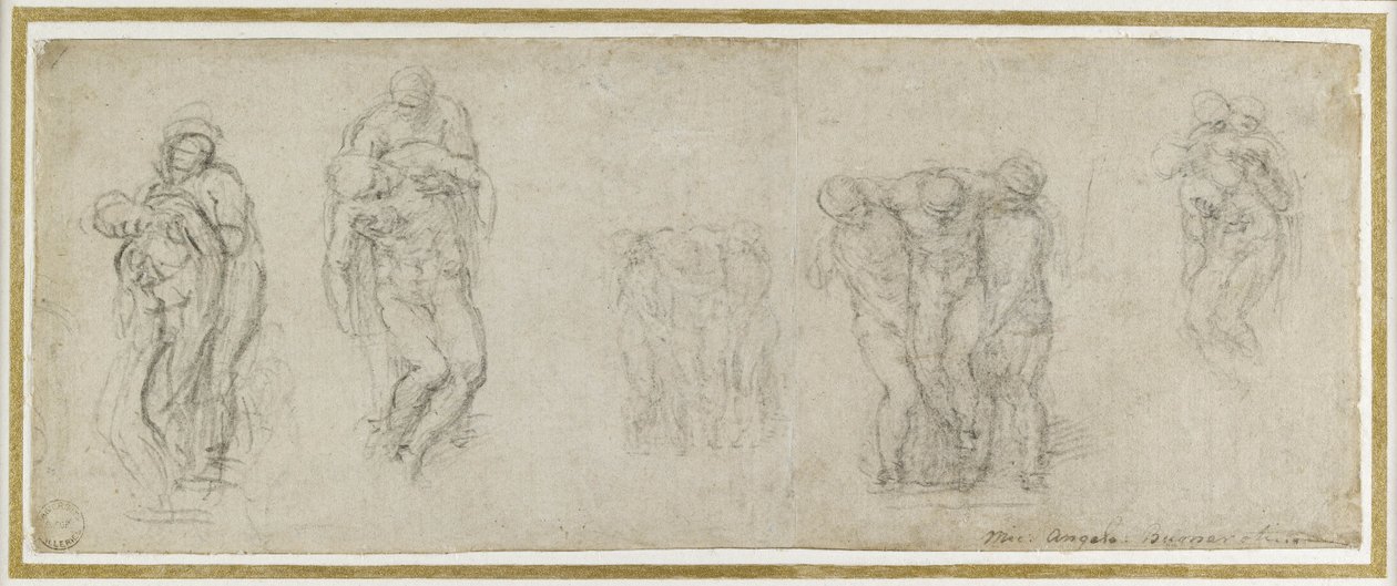 Tanulmányok a Pietához Rondanini, 1552 körül (kréta, papír) alkotó: Michelangelo Buonarroti