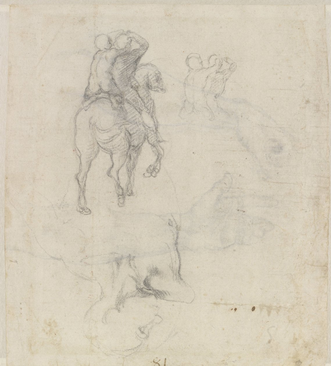 Tanulmányok egy lóról két meztelen lovas és egy hím törzs segítségével alkotó: Michelangelo Buonarroti