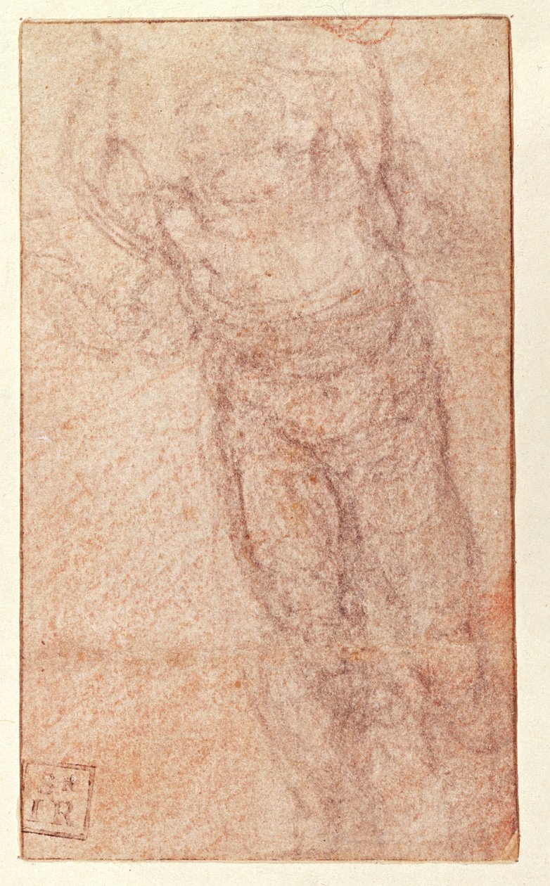 Tanulmány a "Feltámadáshoz", 1532-34 körül (vörös és fekete kréta, papír) (recto) alkotó: Michelangelo Buonarroti