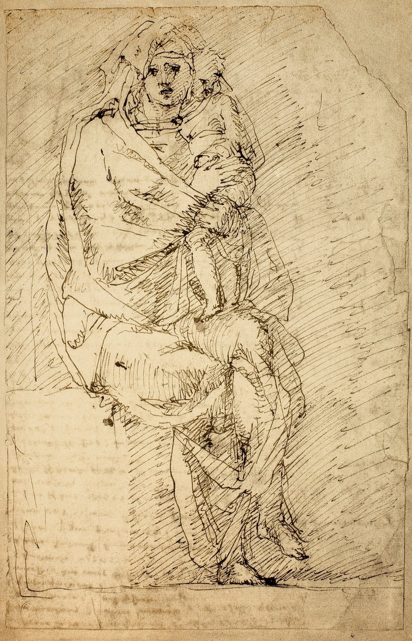 Tanulmány Madonnának és Gyermeknek; Michelangelo rajza. Casa Buonarroti, Firenze alkotó: Michelangelo Buonarroti