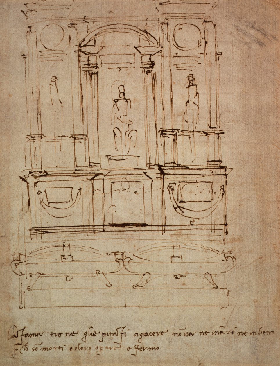 Tanulmány egy kettős sírhoz a Medici-sírokhoz az Új sekrestyében, 1521 alkotó: Michelangelo Buonarroti
