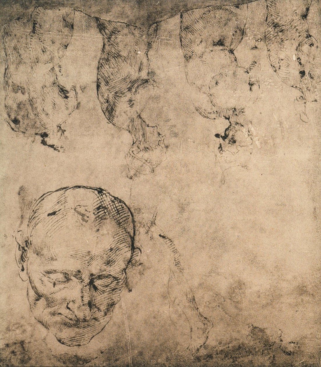 Tanulmány egy fejre; Michelangelo rajza. Casa Buonarroti, Firenze alkotó: Michelangelo Buonarroti