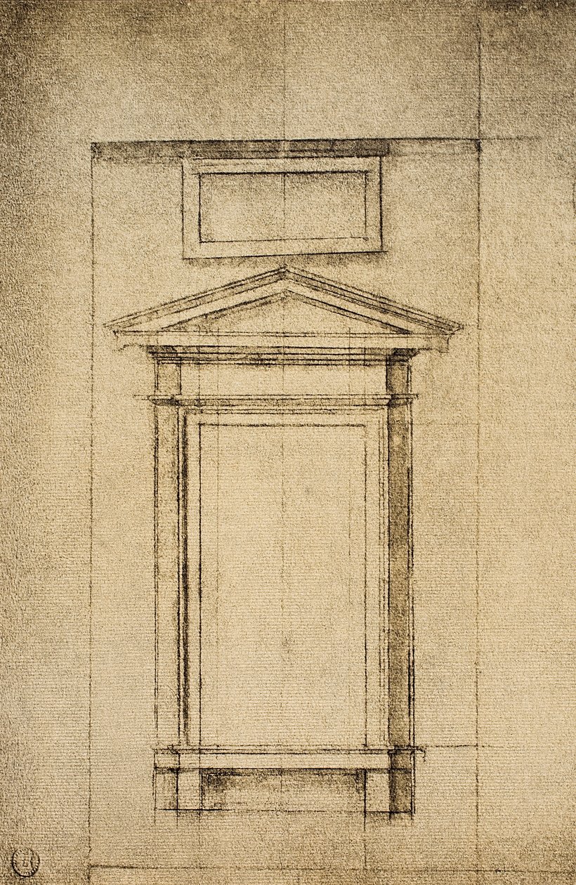 Tanulmány a Laurentian Library vestibolo ablakához; Michelangelo rajza. Casa Buonarroti, Firenze alkotó: Michelangelo Buonarroti