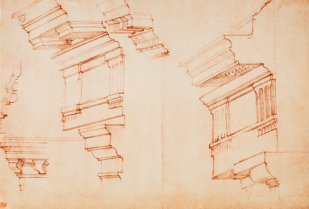 Tanulmány az antablementhez és a párkányzathoz; Michelangelo rajza. Casa Buonarroti, Firenze alkotó: Michelangelo Buonarroti