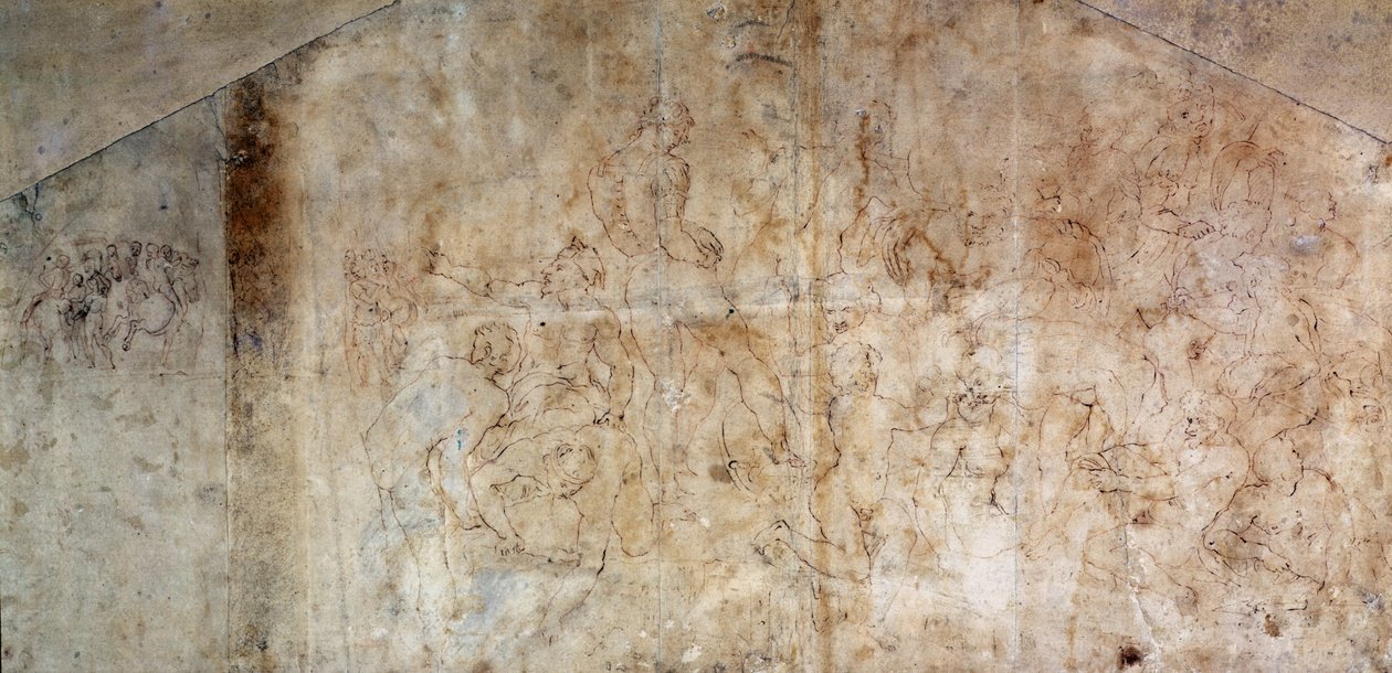 Tanulmány a „cascinai csatához” 1504 (barna tinta papíron) (recto) alkotó: Michelangelo Buonarroti