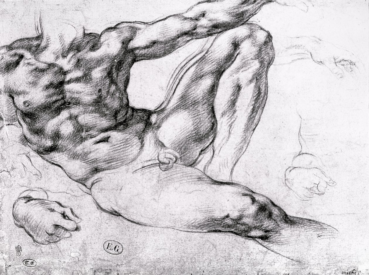 Tanulmány Ádám teremtéséről alkotó: Michelangelo Buonarroti