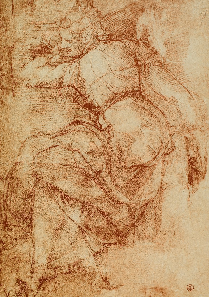 Tanulmány a líbiai szibilla számára a Sixtus-kápolna boltozatán, Michelangelo. Rajzok és nyomatok kabinetje, Uffizi, Firenze alkotó: Michelangelo Buonarroti