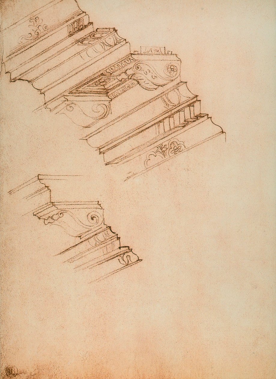 Tanulmány két párkányhoz; Michelangelo rajza. Casa Buonarroti, Firenze alkotó: Michelangelo Buonarroti