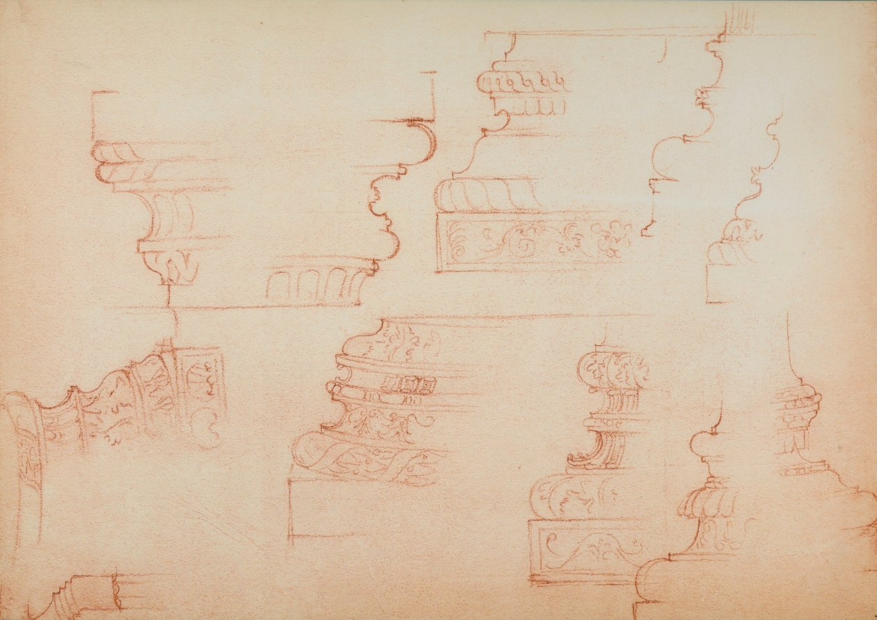 Tanulmány különböző oszlopalapokhoz; Michelangelo rajza. Casa Buonarroti, Firenze alkotó: Michelangelo Buonarroti