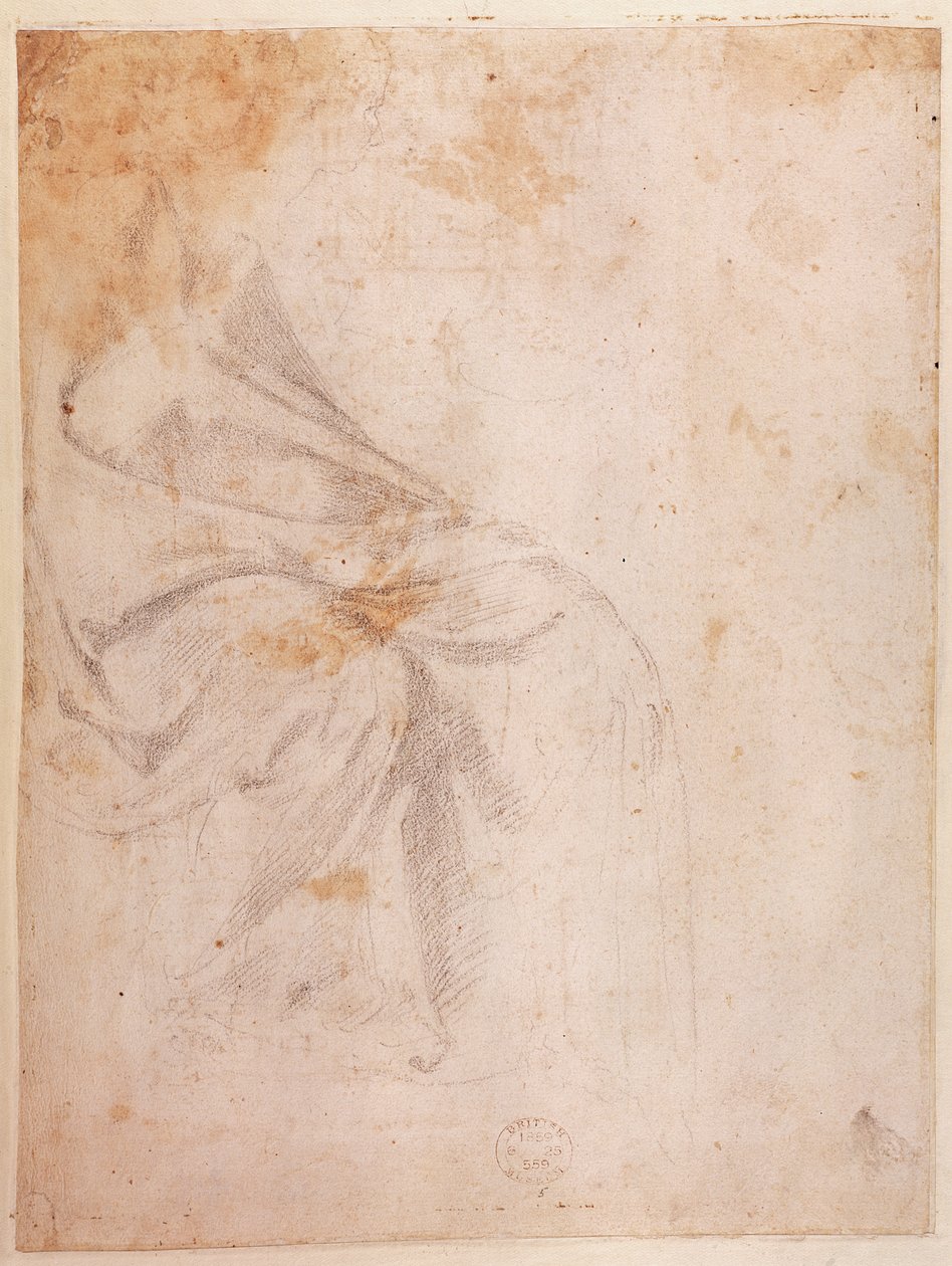 Drapéria-tanulmány (fekete kréta, papír) 1516 körül (hátoldal) (a hátlapot lásd 191775) alkotó: Michelangelo Buonarroti