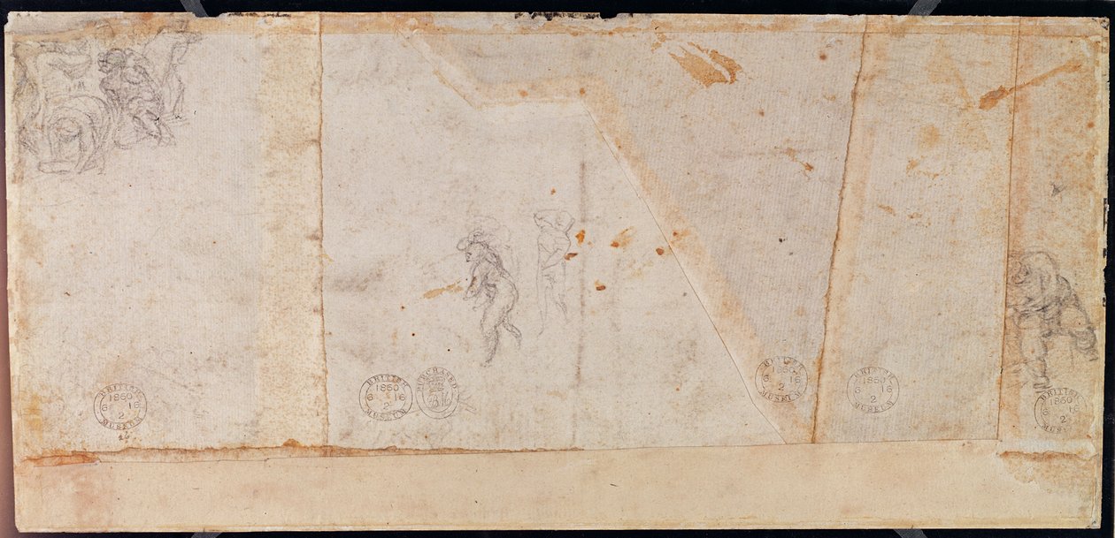 Ábrák tanulmányozása (fekete kréta papíron) (fordítva) alkotó: Michelangelo Buonarroti