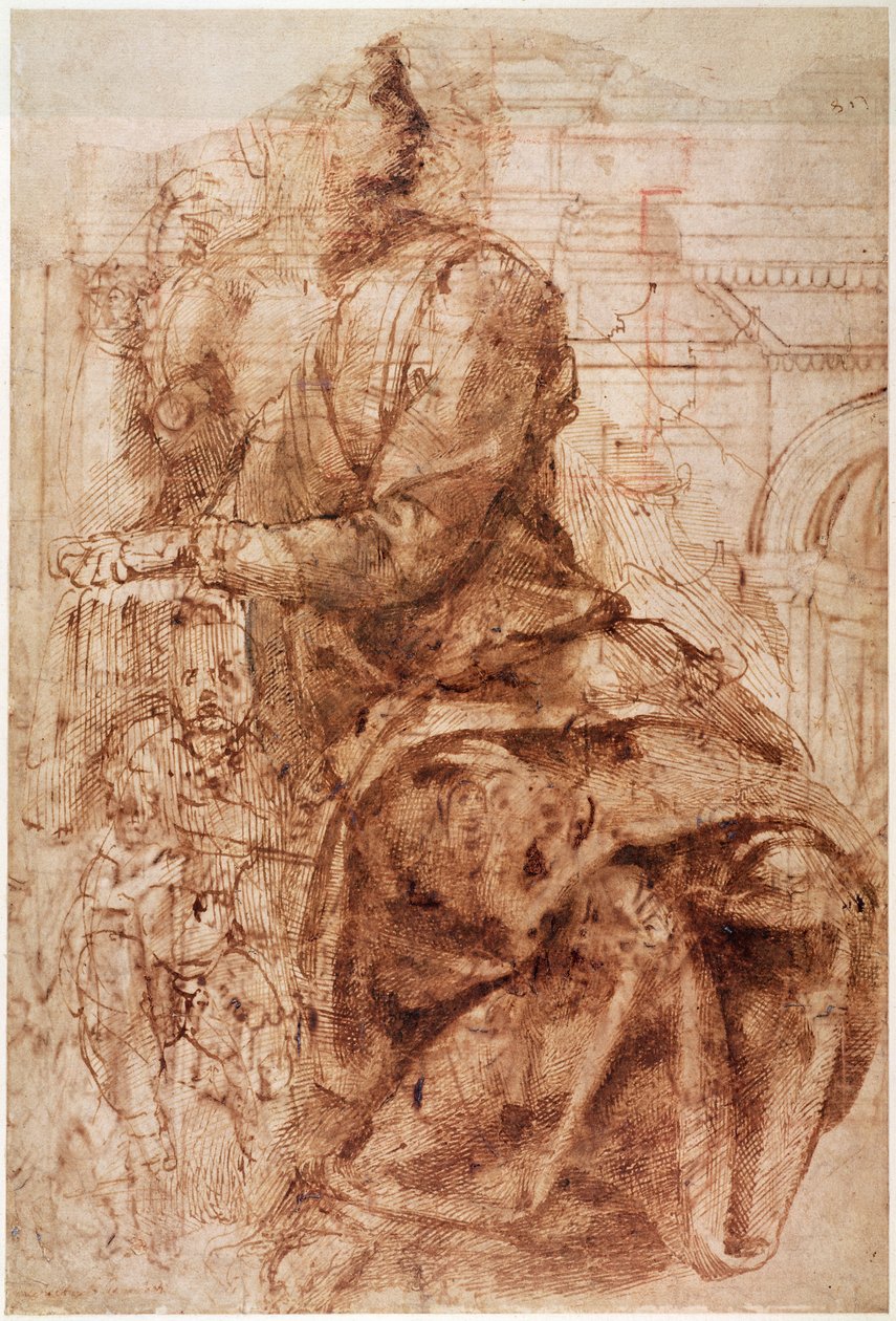 Sibyl tanulmány (tinta, papír) alkotó: Michelangelo Buonarroti