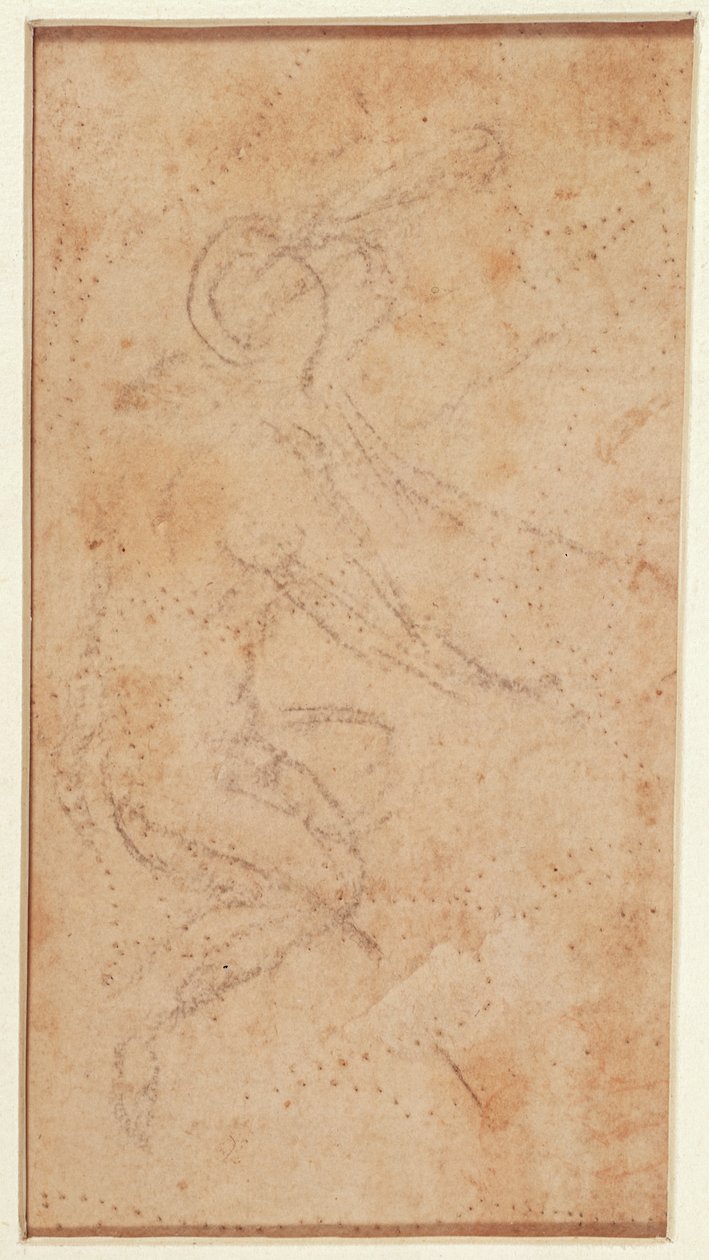 Egy ütőnyomokkal rendelkező figura tanulmányozása (fekete kréta papíron) (fordítva) alkotó: Michelangelo Buonarroti