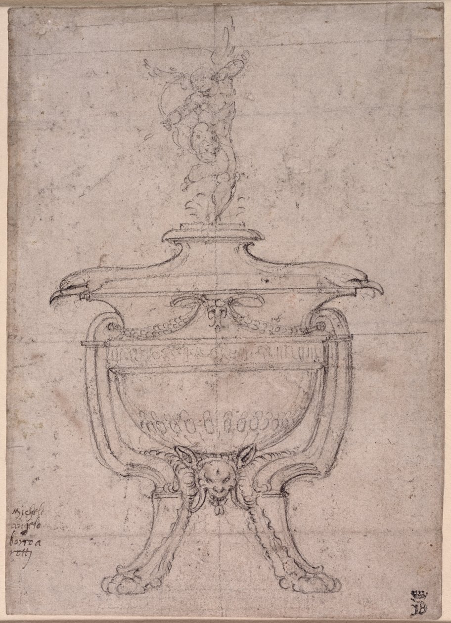 Tanulmány egy díszes urnáról (toll és tinta, papír) alkotó: Michelangelo Buonarroti