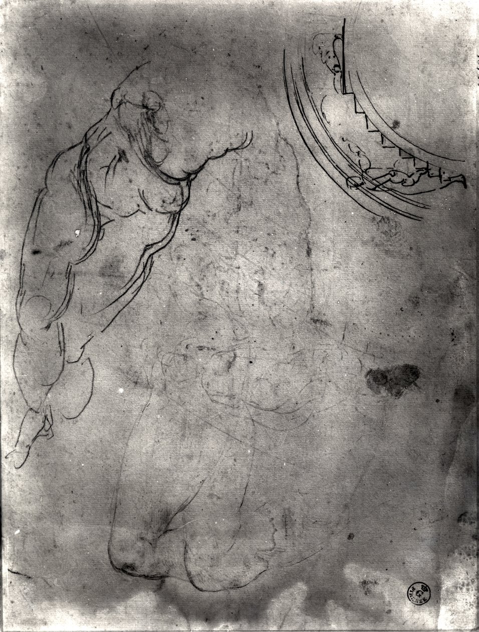 Egy férfi akt tanulmányozása (toll, tinta és ceruza papíron) alkotó: Michelangelo Buonarroti